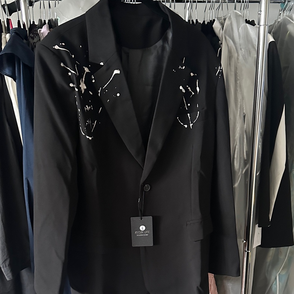 Women Black Blazer with White Accents